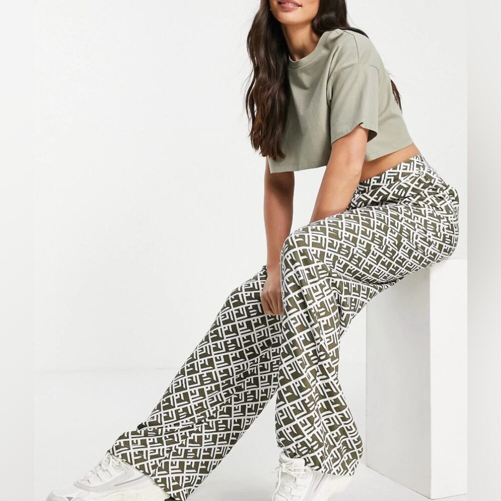 Asos Noisy May Tall Wide Leg Pants Co-ord Abstract Print Green White Large